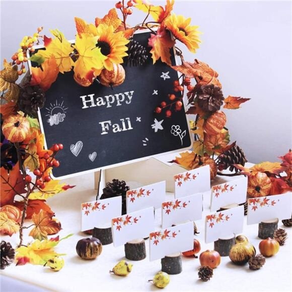2 Pack Fall Maple Leaf Garland - 6ft/Piece Artificial Berries Sunflower Pumpkin - Picture 6 of 8